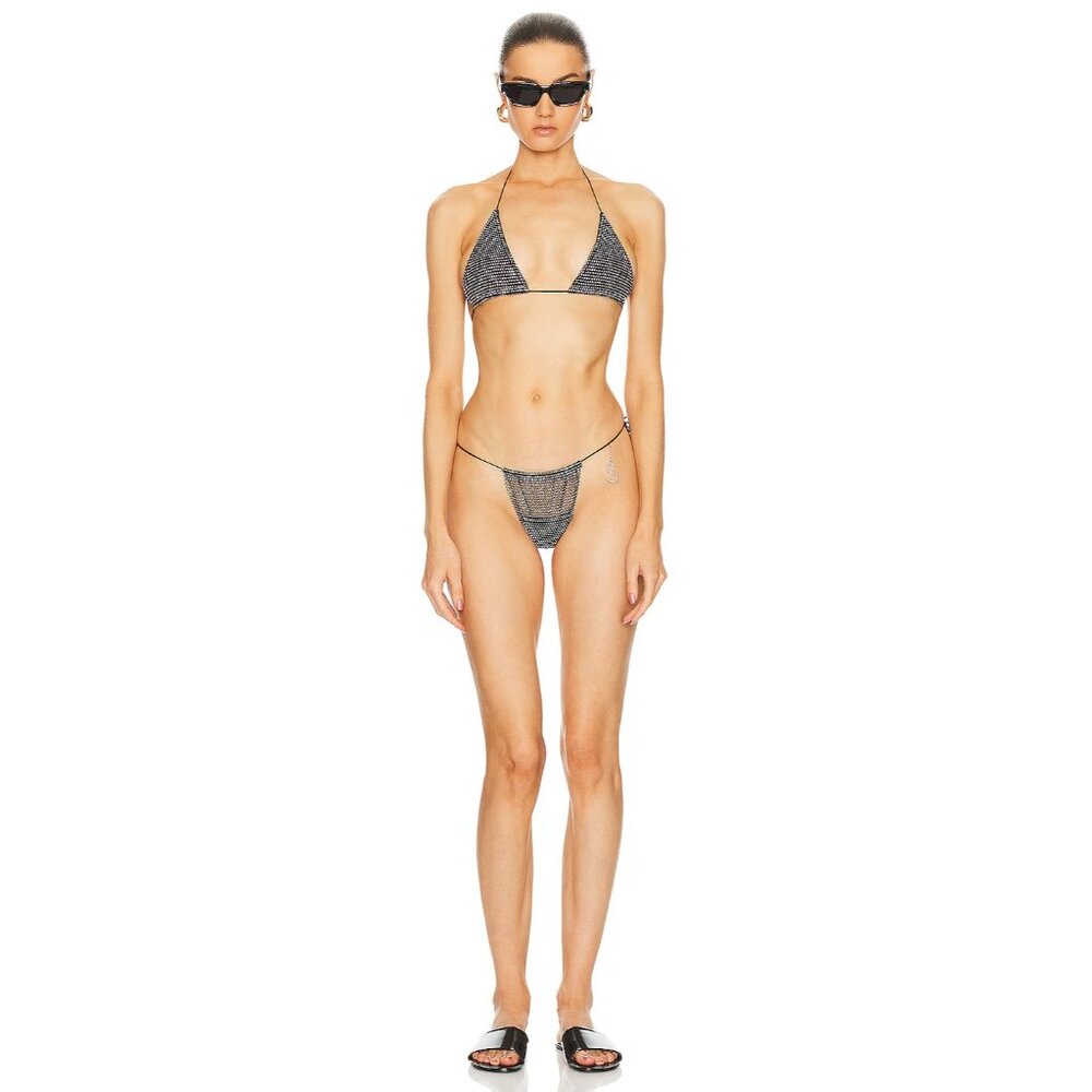 Santa Brands Orchid Bikini Set Black Rhinestones